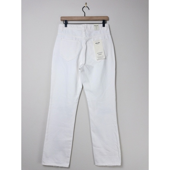 NWT Rollas Original High Rise Straight Jean 28 Layla White Distressed Knee Rip - Picture 10 of 12
